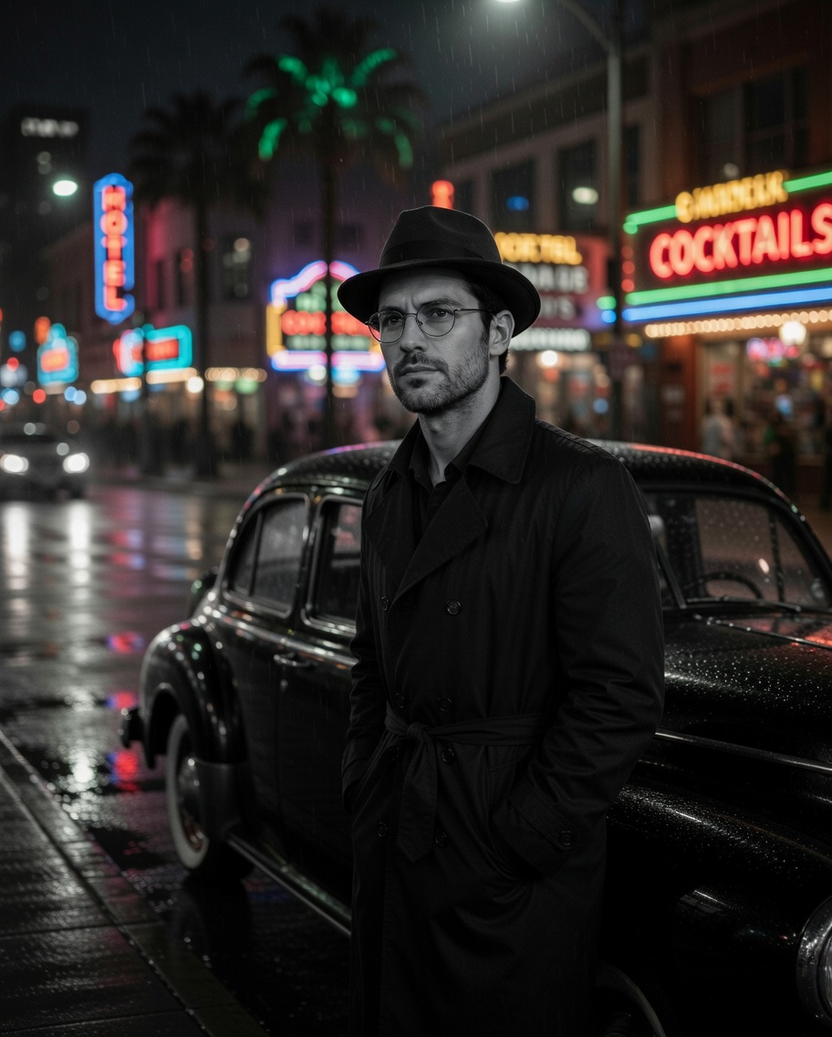 وێنەی خۆت ئەپلۆد بکە A cinematic film noir style night portrait